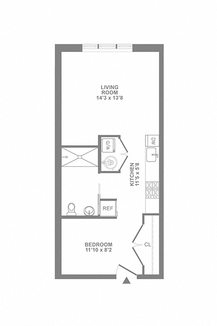 Floor plan for studio, 1 bath, 515 sqft